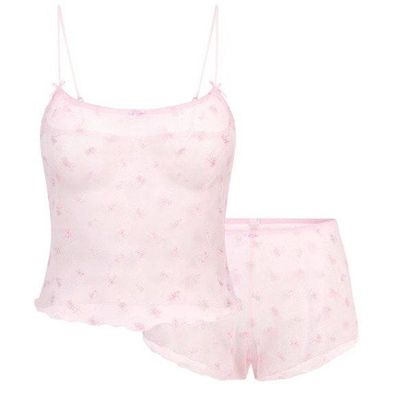 SKIMS Camisole Shorts Set Sz Large 12-14 Cherry Blossom Multi Tulle Lounge Sleep - Picture 6 of 6